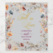 Wildblumen Gold 'Fall in Liebe' Elegante Hochzeit Weinetikett (Einzelnes Label)