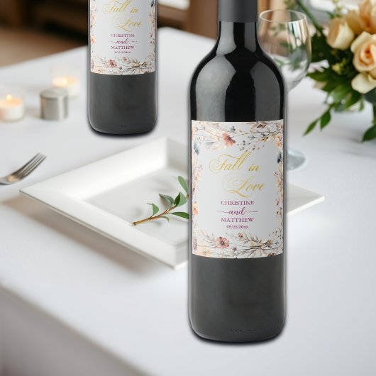 Wildblumen Gold 'Fall in Liebe' Elegante Hochzeit Weinetikett