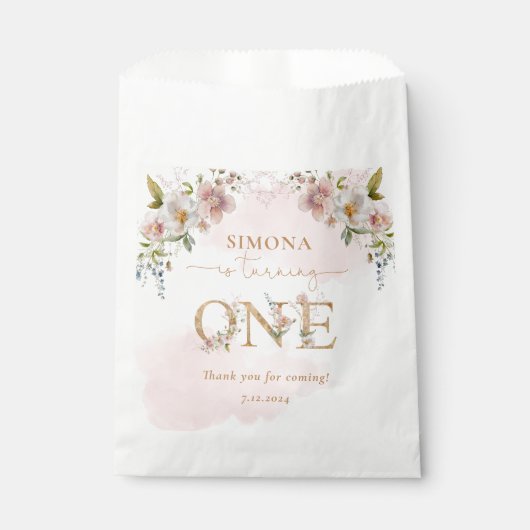 Wildblumen gold Girl Erstgeburtstag Vielen Dank Geschenktütchen (Vorderseite)