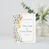 Wildblumen & Gold Glitzern Save the Date Hochzeit Postkarte (Stehend Vorderseite)