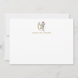 Wildblumen Gold Monogram Letter C Personalisiert Mitteilungskarte