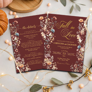 Wildblumen Goldfall in Liebe und Details Hochzeit Einladung