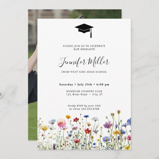Wildblumen Graduiertenparty Foto Feiertagskarte (Vorne/Hinten)