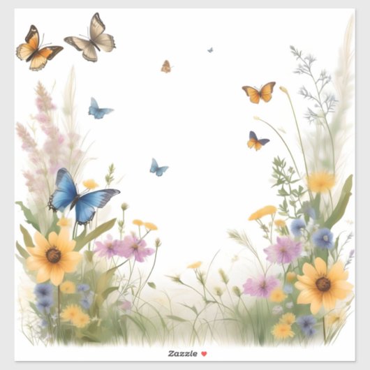 Wildblumen, Gräser und Schmetterlinge, Aufkleber (Blatt)