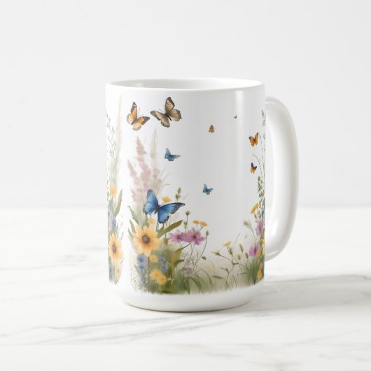 Wildblumen, Gräser und Schmetterlinge, Kaffeetasse (VorderseiteRechts)