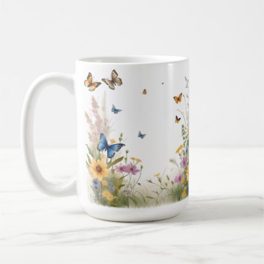 Wildblumen, Gräser und Schmetterlinge, Kaffeetasse (Links)