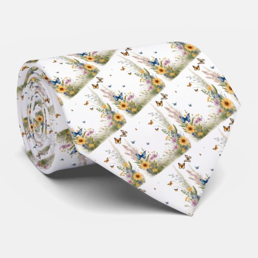 Wildblumen, Gräser und Schmetterlinge, Krawatte (Gerollt)