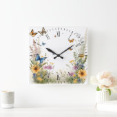 Wildblumen, Gräser und Schmetterlinge, Quadratische Wanduhr (Zuhause)