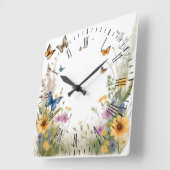 Wildblumen, Gräser und Schmetterlinge, Quadratische Wanduhr (Winkel)