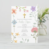 Wildblumen griechisch-orthodoxe Christening Taufe Einladung (Stehend Vorderseite)