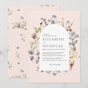 Wildblumen-Grün Botanische Hochzeit Einladung