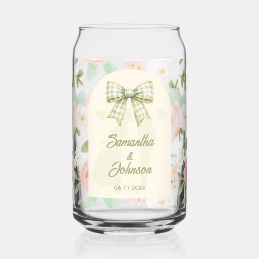 Wildblumen-Grün-Gingham-Band-Hochzeit Dosenglas (Links)
