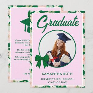 Wildblumen-Grün-Gingham-Schleife Foto-Abschluss Ankündigung
