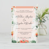 Wildblumen Grün & Orange romantische Hochzeit Einladung (Stehend Vorderseite)