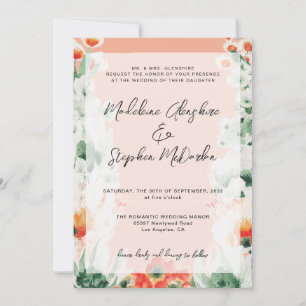 Wildblumen Grün & Orange romantische Hochzeit Einladung