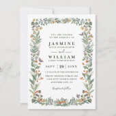 Wildblumen Grün Rustikale Moderne QR-Code-Hochzeit Einladung (Vorderseite)