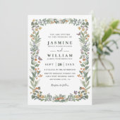 Wildblumen Grün Rustikale Moderne QR-Code-Hochzeit Einladung (Stehend Vorderseite)