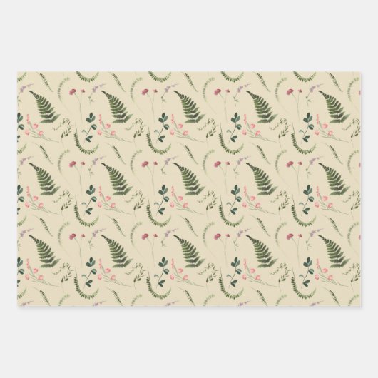 Wildblumen grün und rosa geschenkpapier set (Vorderseite 2)