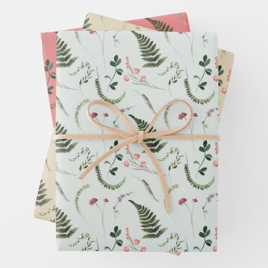 Wildblumen grün und rosa geschenkpapier set (Beispiel)