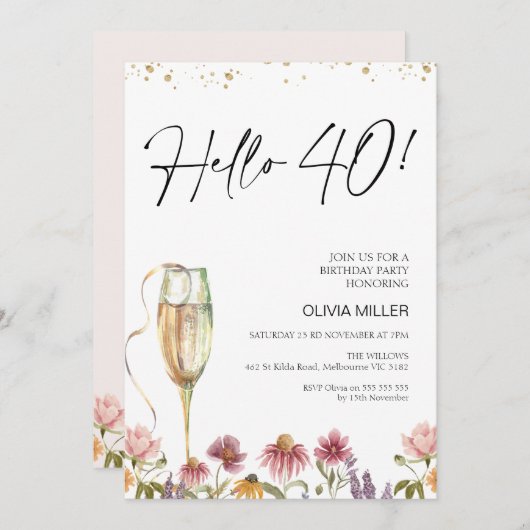 Wildblumen Hallo 40 Geburtstag Einladung (Vorne/Hinten)