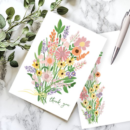 Wildblumen handbemalt Babydusche Dankeskarte