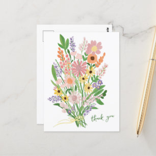 Wildblumen Handbemalt Farbige Gouache Danke Postkarte