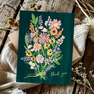 Wildblumen Handbemalt Farbige Gouache Danke Postkarte