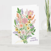 Wildblumen handgemalt Gouache Happy Birthday Karte (Vorderseite)