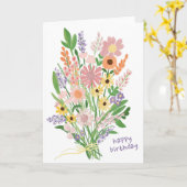 Wildblumen handgemalt Gouache Happy Birthday Karte (Gelbe Blume)