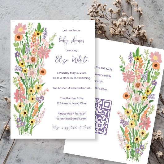Wildblumen Handgemalt QR Code Baby Shower Einladung