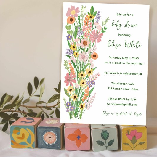 Wildblumen Handgemalt QR Code Baby Shower Einladung