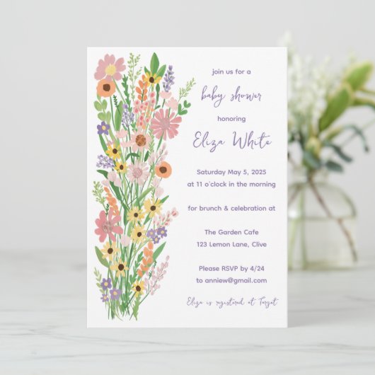 Wildblumen Handgemalt QR Code Baby Shower Einladung (Stehend Vorderseite)