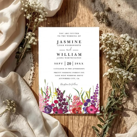 Wildblumen Handgemalte Florale QR-Code-Hochzeit Einladung