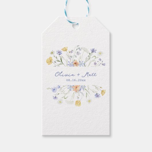 Wildblumen handgeschriebene Hochzeit Geschenkanhänger (Vorderseite)