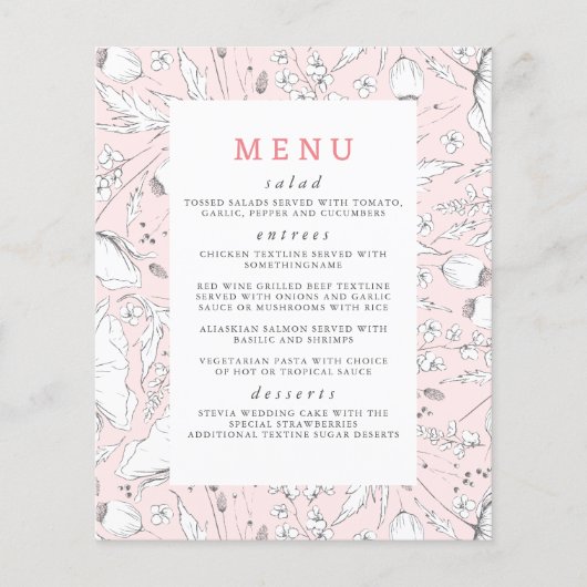 Wildblumen handgezeichnet elegantes rosa Hochzeits Flyer (Vorne)