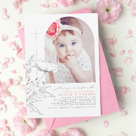 Wildblumen Handgezeichnet Taufe Baby Girl Foto Einladung