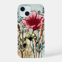 Wildblumen-Handyhülle mit Mixed Media iPhone 15 Hülle