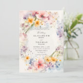 Wildblumen Happy Garden Moderne Elegante Hochzeit Einladung (Stehend Vorderseite)