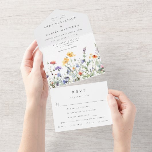 Wildblumen-Hochzeit All In One Einladung (Abreißen)