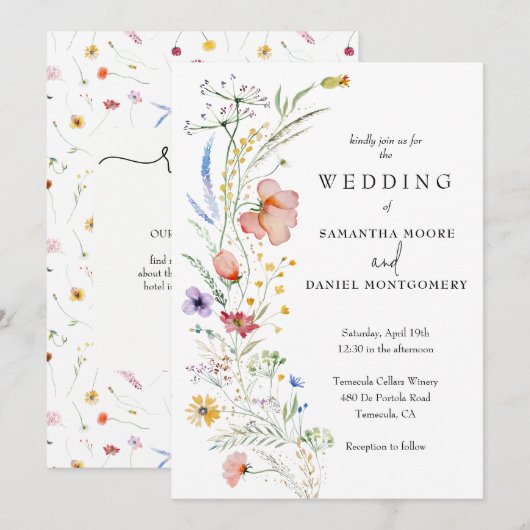 Wildblumen-Hochzeit Alles-in-Einem QR-Code Einladung (Vorne/Hinten)