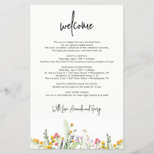 Wildblumen Hochzeit Begrüßungsbrief Flyer