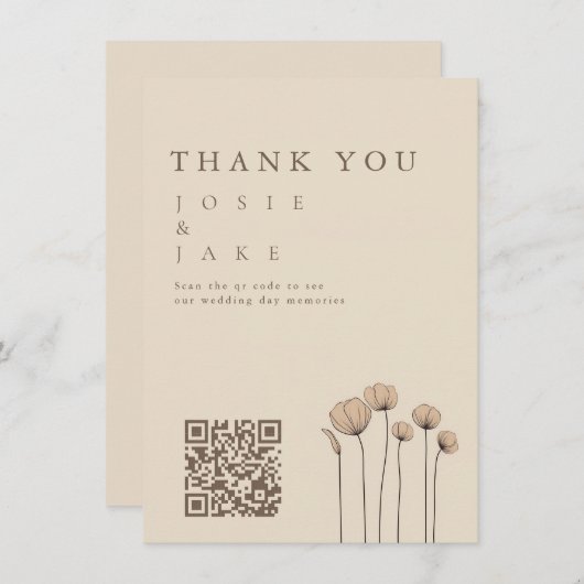 Wildblumen Hochzeit Dankeschön-Karte mit QR-Code Einladung (Vorne/Hinten)