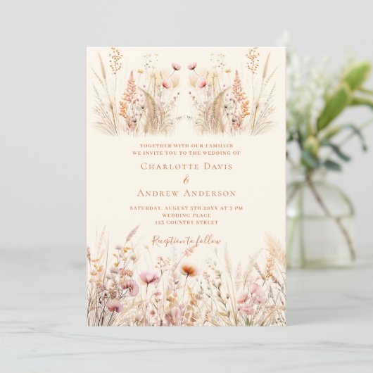 Wildblumen-Hochzeit Einladung (Stehend Vorderseite)