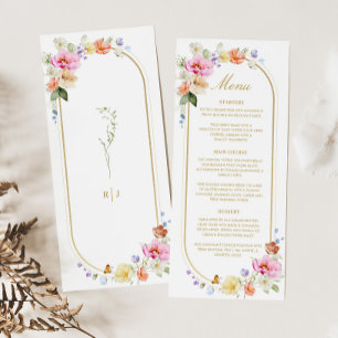 Wildblumen-Hochzeit, Farbige Blumenhochzeit Menükarte