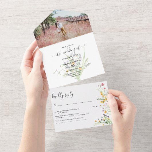 Wildblumen Hochzeit Foto All In One Einladung (Abreißen)