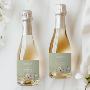 Wildblumen-Hochzeit im Blumen Garten Schaumweinetikett