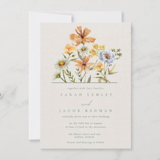 Wildblumen Hochzeit im botanischen Garten Einladung (Vorderseite)