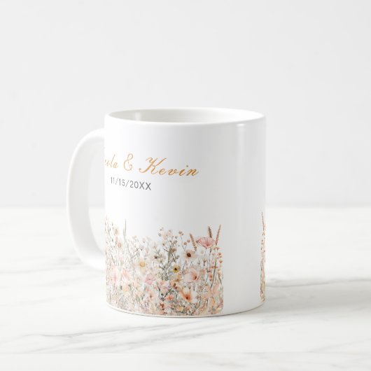 Wildblumen-Hochzeit im Frühlingsrosé-Blumendesign Kaffeetasse (Vorderseite Links)