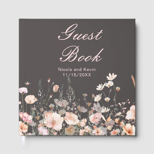 Wildblumen-Hochzeit im Frühlingsrosé Gästebuch (Vorderseite)
