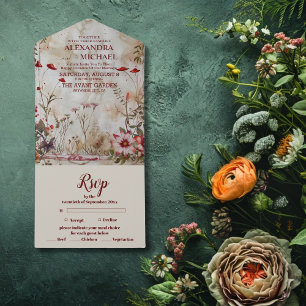 Wildblumen-Hochzeit ländlicher Stil All In One Einladung